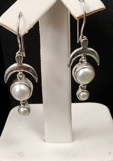 Moon and Pearls Drop Earrings
